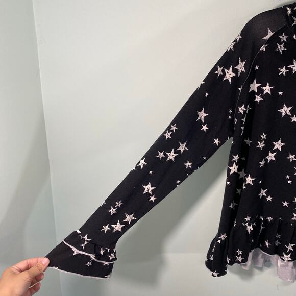 Generation Love Women Black Star Print Ruffles Pullover Hoodie Size S - Picture 4 of 8